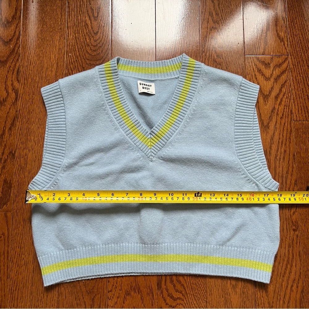 Aritzia Sunday Best Merino Wool Cotton Blue Green Knit Cropped Sweater Vest Sz S - Picture 11 of 12